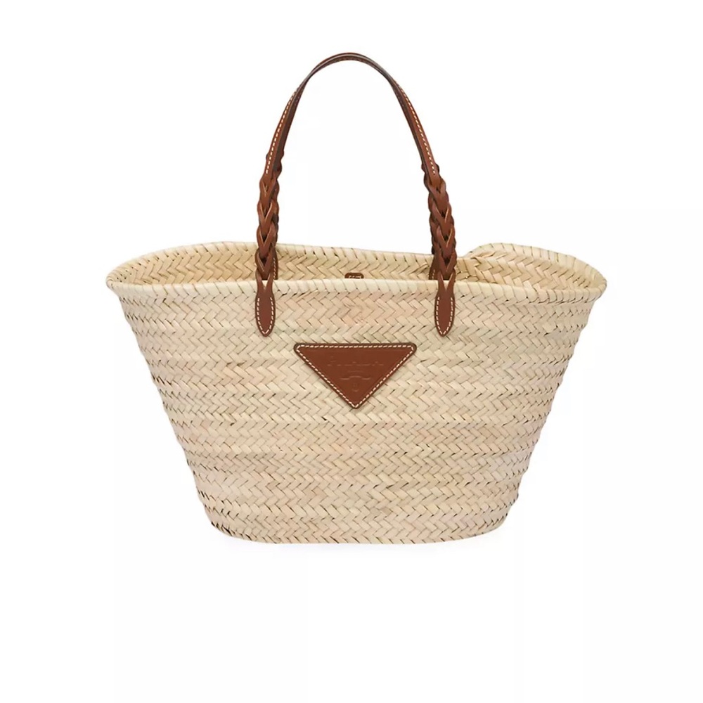 New without tags Authentic Prada Woven Palm and leather basket tote